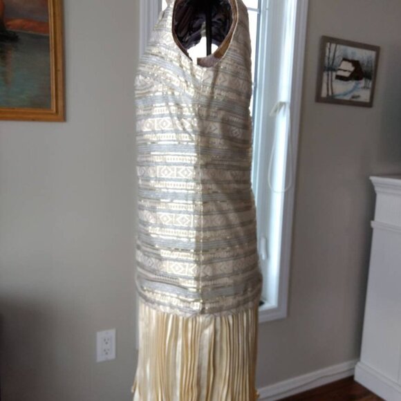 Vintage 60s 70s Metallic Gold Silver Dress 36" Bust 1920s Flapper Style - Picture 4 of 11